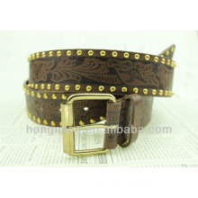 Black metal fashion plate belt with carve flower pattern strape